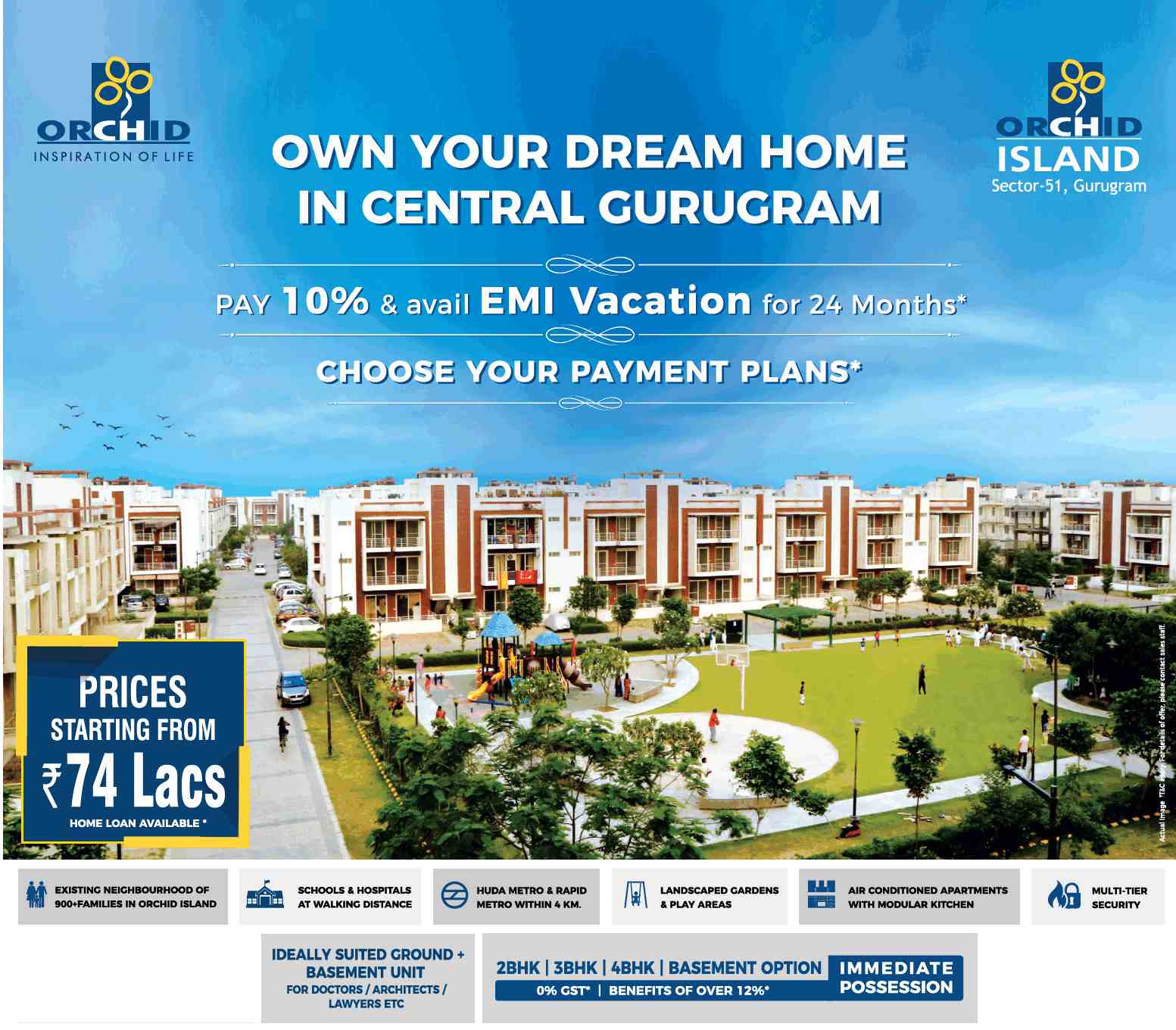 Pay 10% & avail EMI vacation for 24 months at Orchid Island in Sector 51, Gurgaon Update